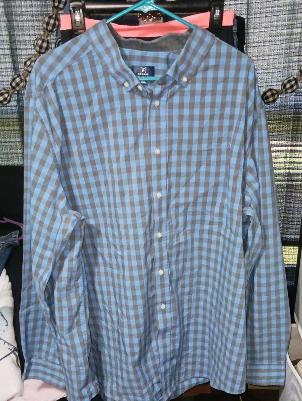 George Light Blue and Gray Checked Button-Down Shirt